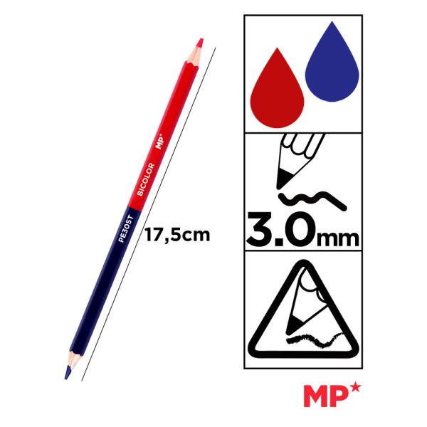 Alternative view of MP ξυλομπογιά με διπλή μύτη PE305T, 3mm μύτη, τρίγωνο, μπλε/κόκκινο, 3τμχ