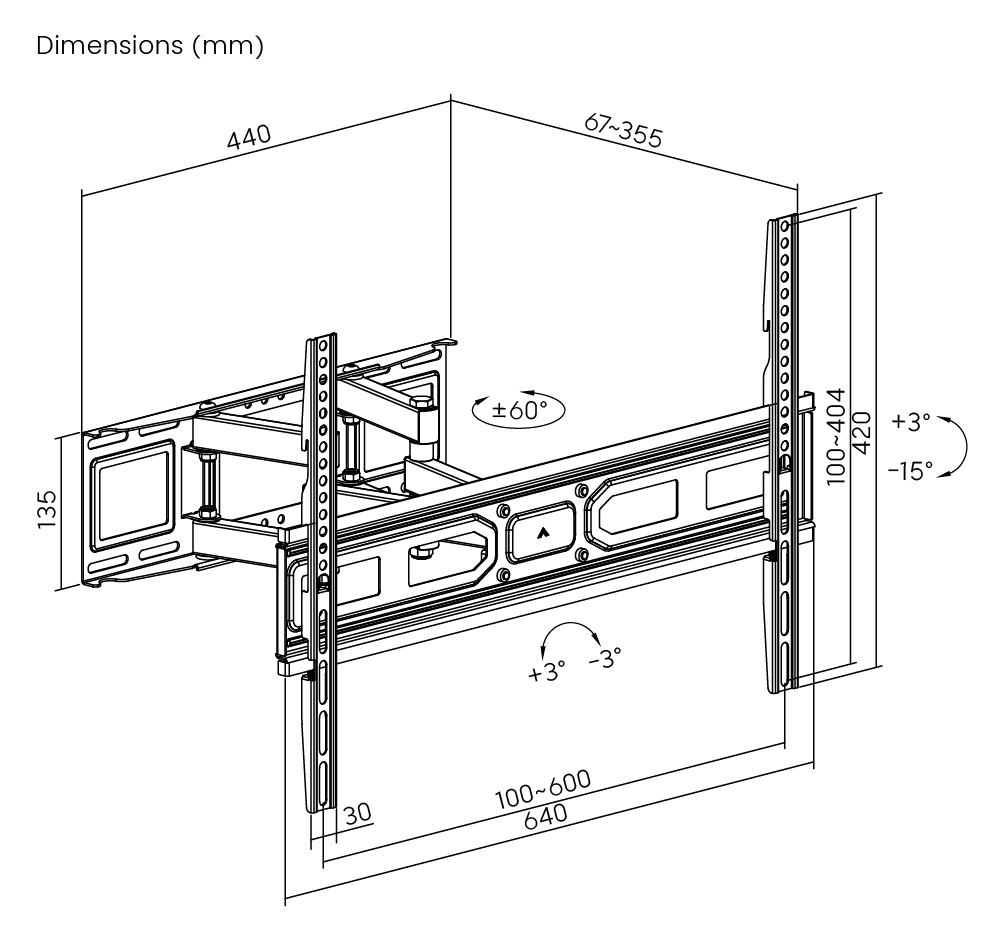 POWERTECH επιτοίχια βάση τηλεόρασης PT-1130, 37-80", έως 40kg, full motion - Image 5