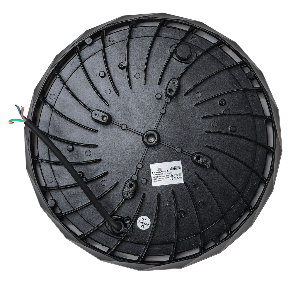 POWERTECH LED φωτιστικό καμπάνα PT-1557, 100W, 6500K, Φ30x4cm, IP65, μαύρο - Image 3