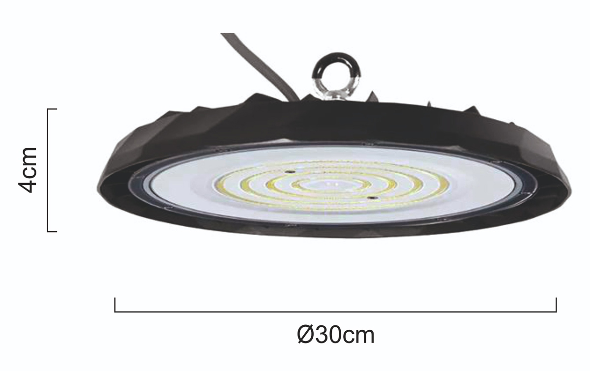 POWERTECH LED φωτιστικό καμπάνα PT-1557, 100W, 6500K, Φ30x4cm, IP65, μαύρο - Image 4