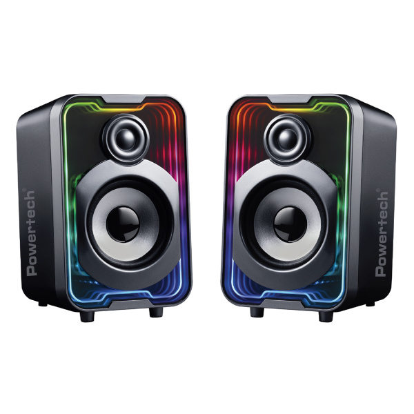 POWERTECH ηχεία PT-1575 με RGB φωτισμό, 2x 5W, Bluetooth & USB/USB-C, μαύρα