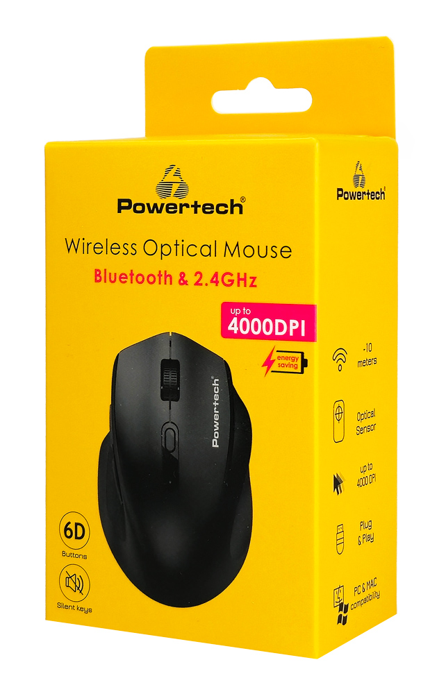 POWERTECH ασύρματο ποντίκι PT-1578, 2.4GHz & Bluetooth, έως 4000DPI, μαύρο - Image 4