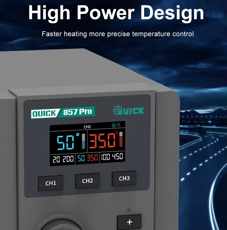 QUICK σταθμός θερμού αέρα QUICK857 Pro με air gun, 580W, 100-500 °C - Image 2