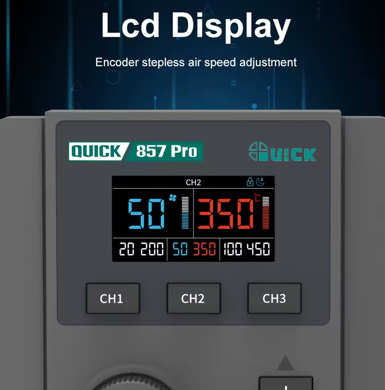 QUICK σταθμός θερμού αέρα QUICK857 Pro με air gun, 580W, 100-500 °C - Image 3