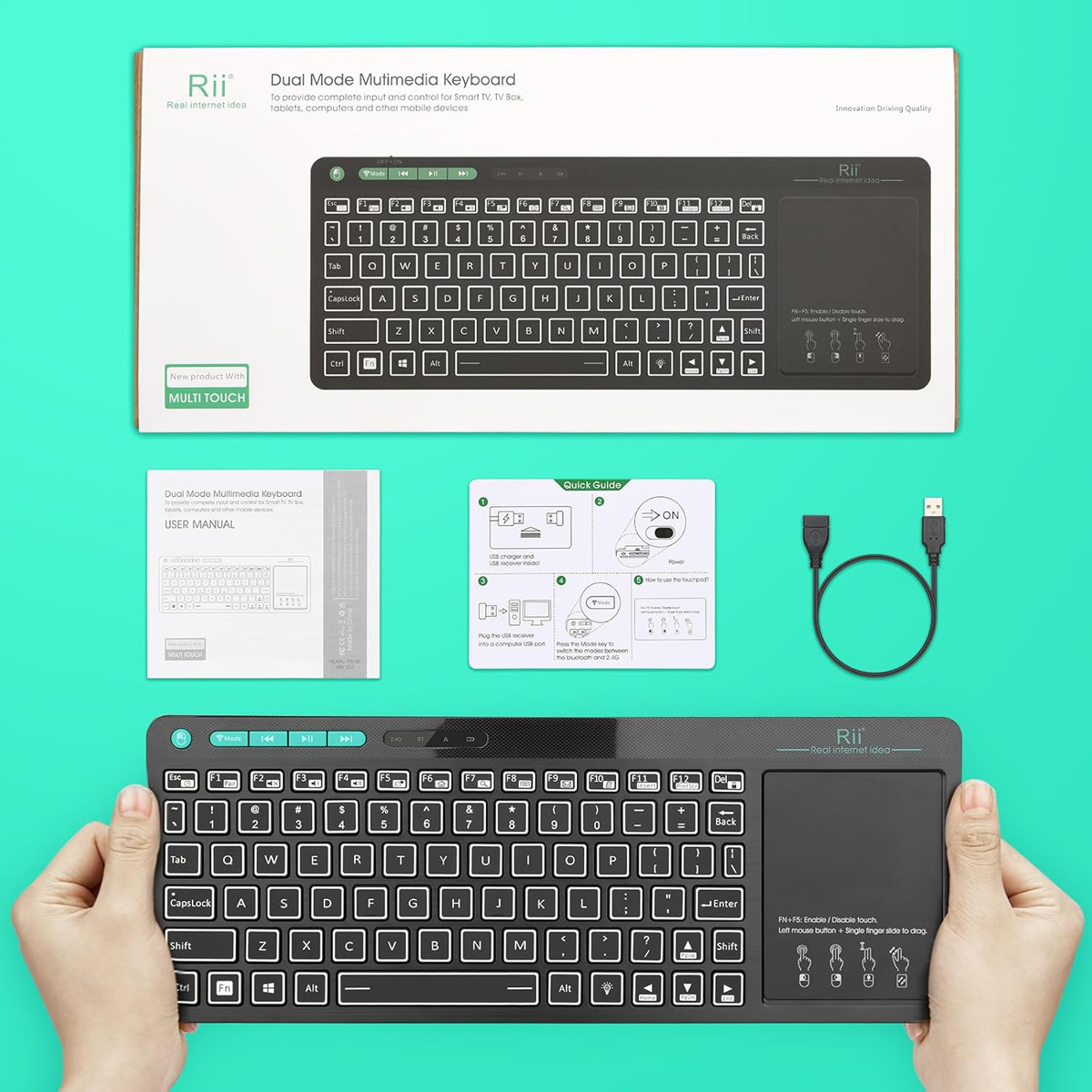 RIITEK ασύρματο πληκτρολόγιο Mini K18S με touchpad, RGB backlit, 2.4GHz & Bluetooth - Image 7