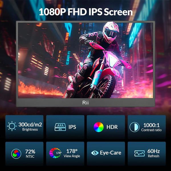 Alternative view of RIITEK φορητή οθόνη RS100, IPS, 15.6" 1920x1080, HDR, mini HDMI/USB-C, με ηχεία
