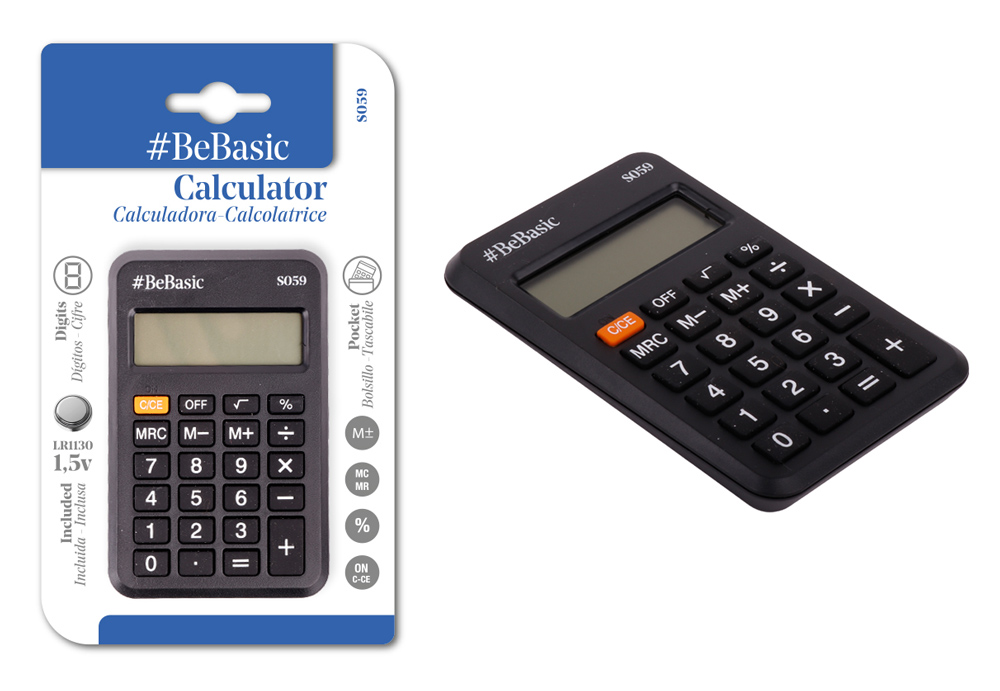 BEBASIC αριθμομηχανή τσέπης S059, μπαταρίας, 8 ψηφία, μαύρη