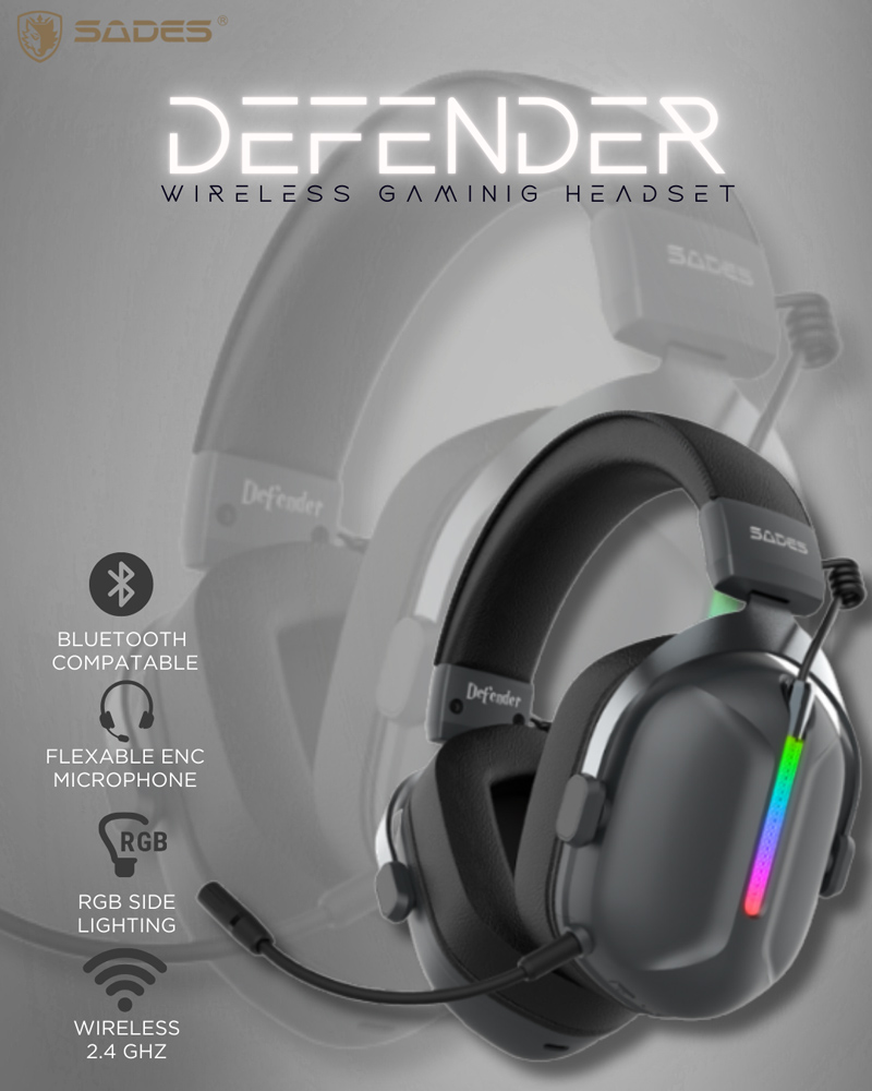 SADES gaming headset Defender, ασύρματα & ενσύρματα, 50mm, 1050mAh, RGB, multi-platform, μαύρο - Image 4