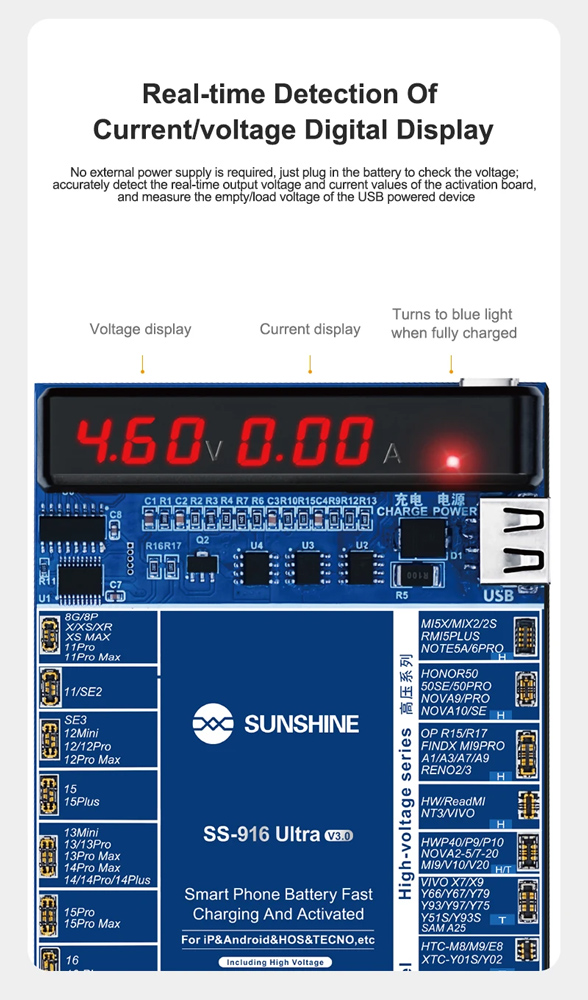 SUNSHINE tester μπαταριών SS-916 Ultra για Apple & Android smartphone, V3.0 - Image 5