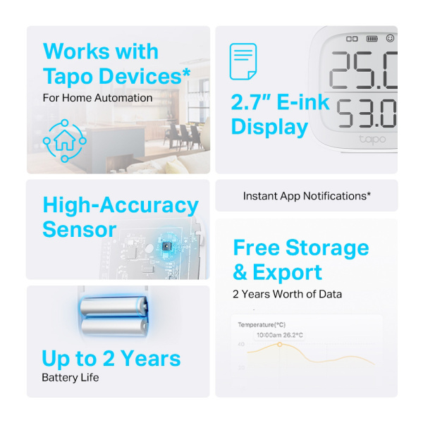 Alternative view of TP-LINK smart θερμόμετρο & υγρασιόμετρο Tapo T315, -20~60 °C, Ver 1.0