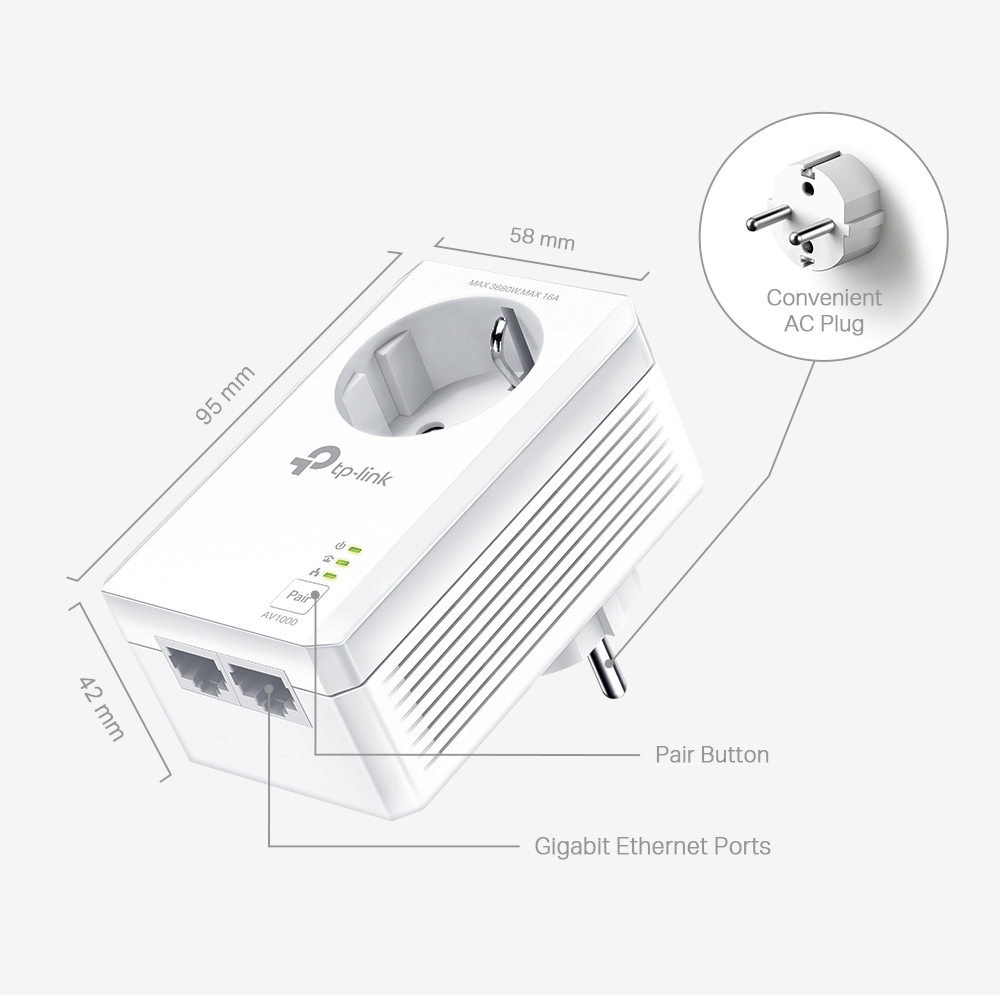 TP-LINK powerline kit TL-PA7027P KIT, passthrough, AV1000 1000Mbps, V1.0 - Image 3