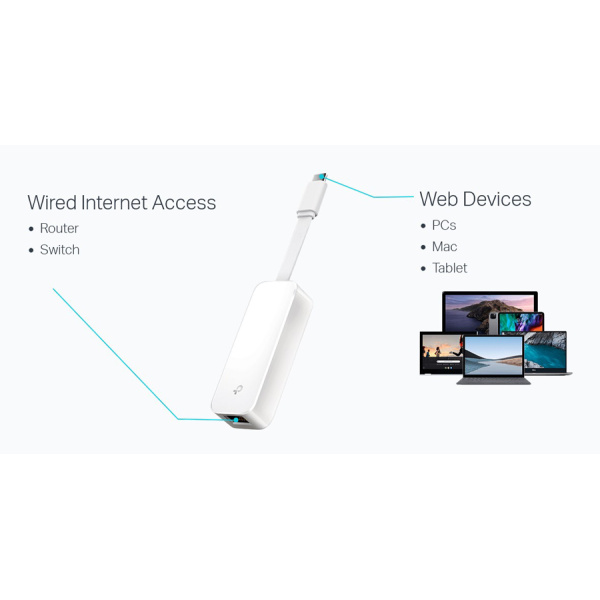 Alternative view of TP-LINK αντάπτορας δικτύου UE300C, USB-C, 1000Mbps Ethernet, Ver. 2.0