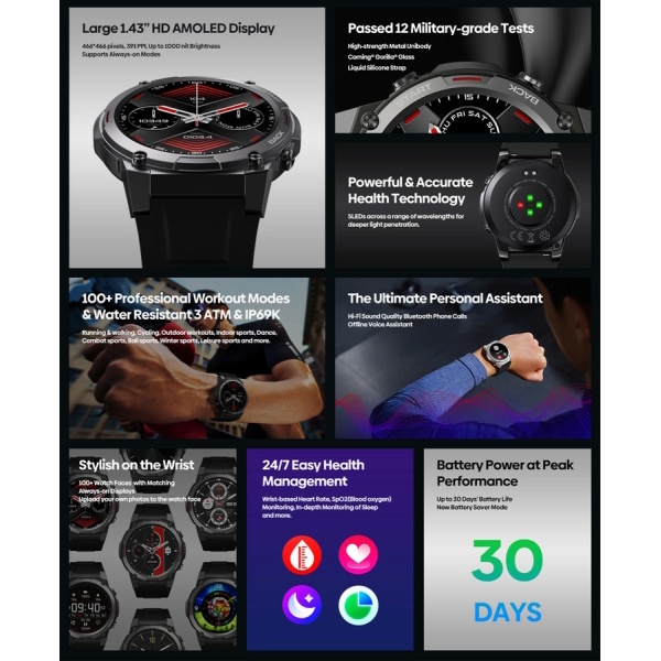 Alternative view of ZEBLAZE smartwatch Vibe 7 Pro, heart rate, 1.43" AMOLED, 3 ATM, ασημί