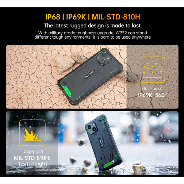Alternative view of OUKITEL smartphone WP32, 6", 4/128GB, 6300mAh, IP68/IP69K/MIL-STD-810H, πράσινο