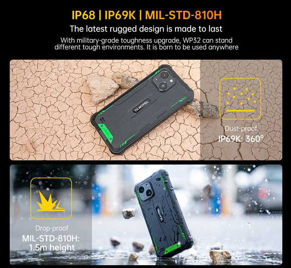 OUKITEL smartphone WP32, 6", 4/128GB, 6300mAh, IP68/IP69K/MIL-STD-810H, πράσινο - Image 2