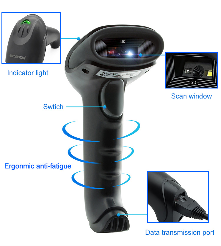 GTCODESTAR barcode scanner X-9701B, 1D & 2D, ενσύρματο & ασύρματο, Bluetooth, 2000mAh, μαύρο - Image 5