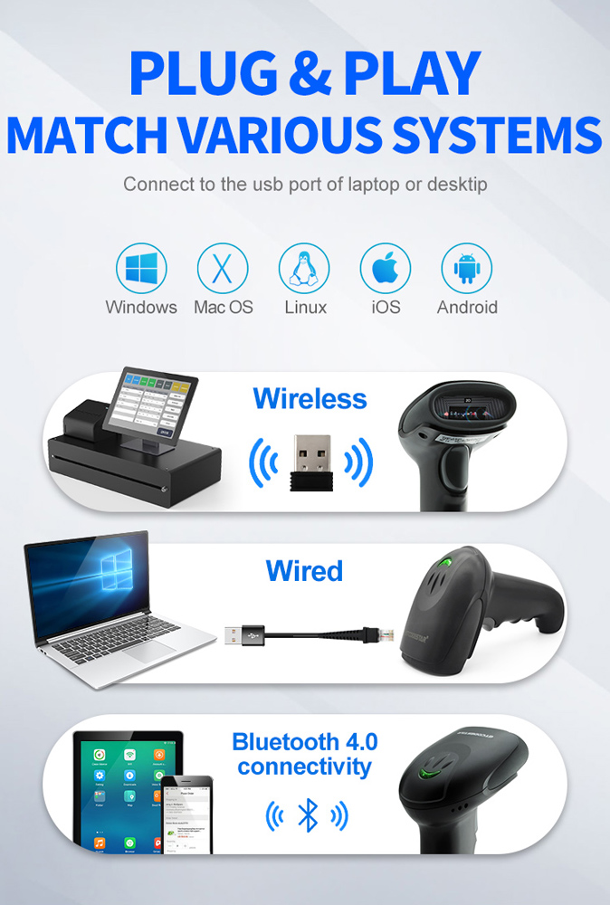 GTCODESTAR barcode scanner X-9701B, 1D & 2D, ενσύρματο & ασύρματο, Bluetooth, 2000mAh, μαύρο - Image 7