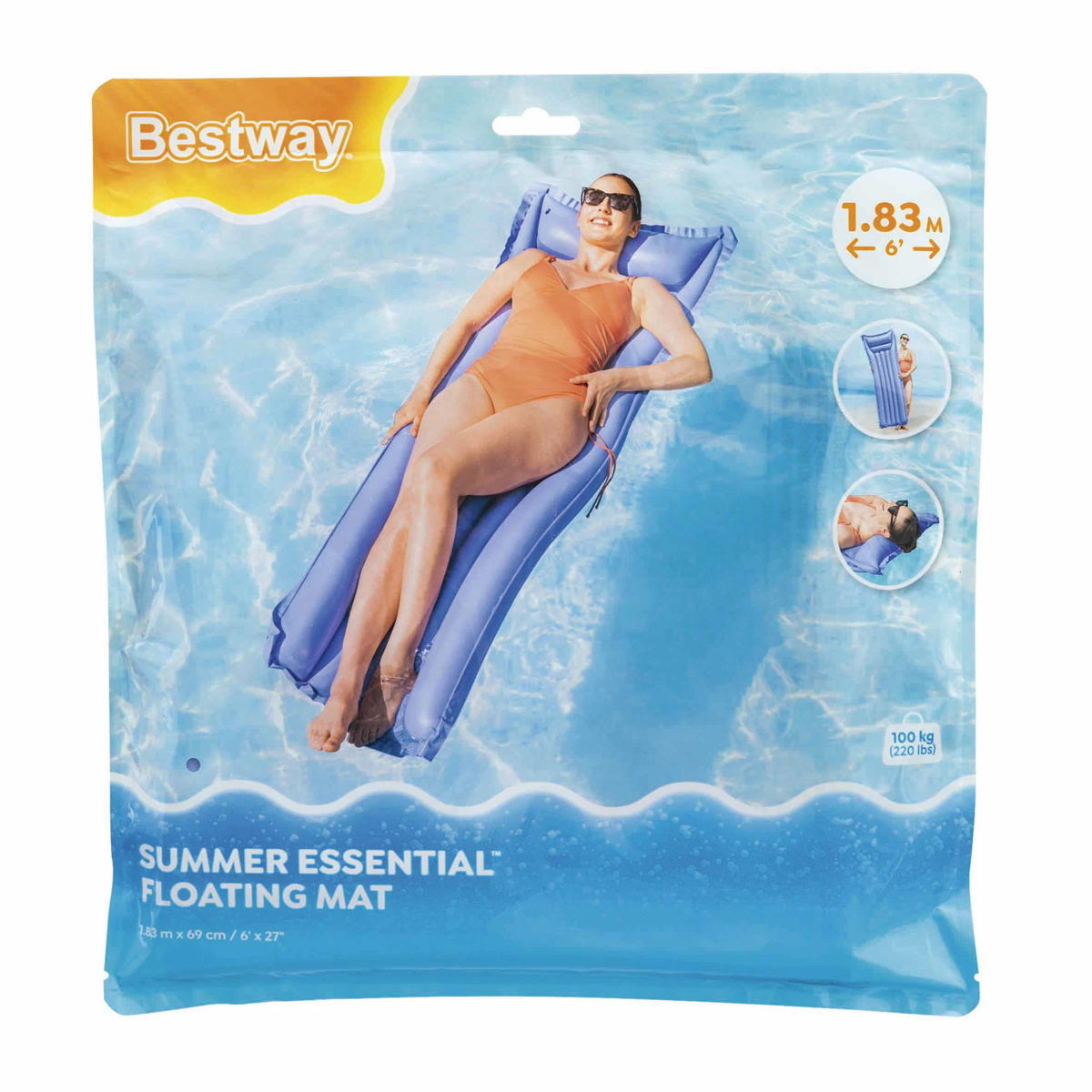 BESTWAY φουσκωτό στρώμα θαλάσσης 44007 με μαξιλάρι, 183x69cm, μωβ - Image 6