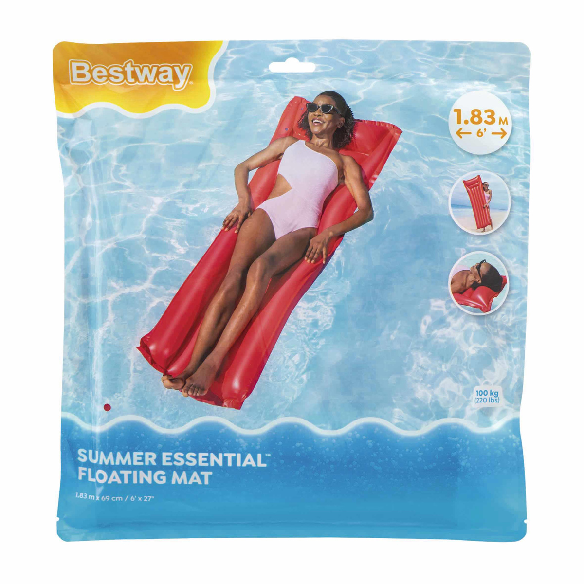 BESTWAY φουσκωτό στρώμα θαλάσσης 44007 με μαξιλάρι, 183x69cm, κόκκινο - Image 6