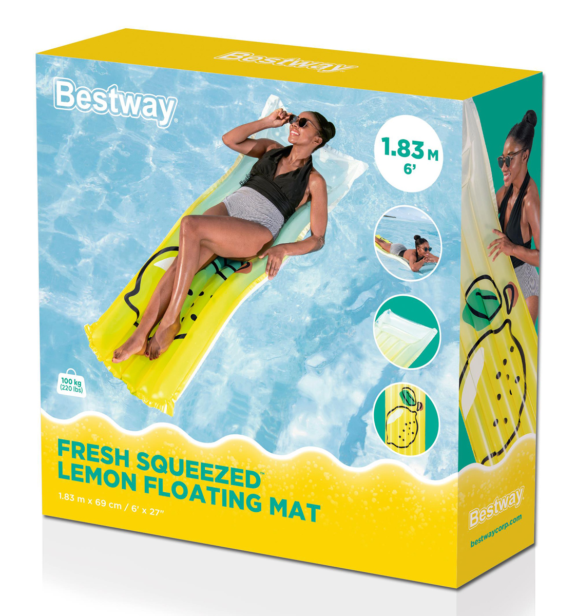 BESTWAY φουσκωτό στρώμα θαλάσσης 44122 με μαξιλάρι, 183x69cm, κίτρινο - Image 8