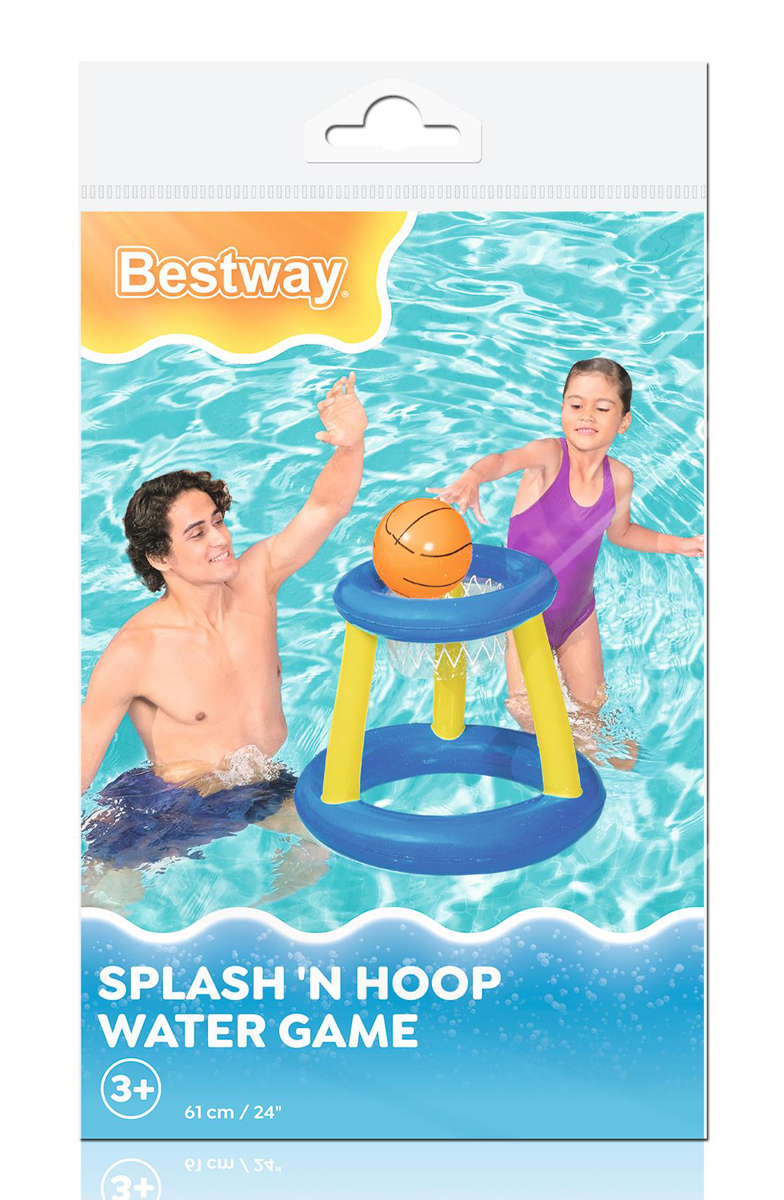 BESTWAY φουσκωτό παιχνίδι μπασκέτα πισίνας/θαλάσσης 52418 με φουσκωτή μπάλα, 61cm, μπλε/κίτρινη - Image 6