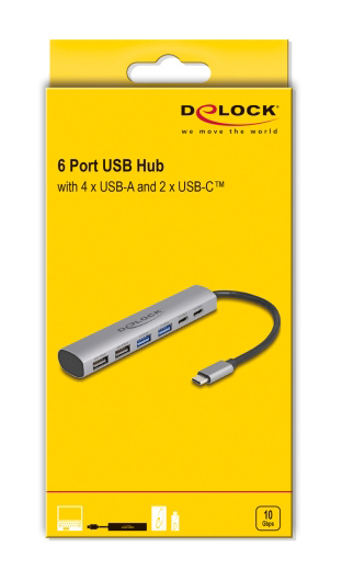 DELOCK USB hub 64232, 6x θυρών, 10Gbps, USB-C σύνδεση, γκρι - Image 3