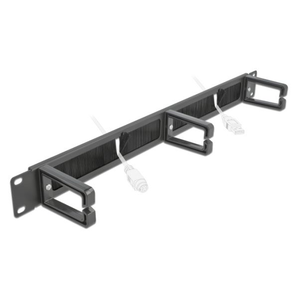 Alternative view of DELOCK cable management 66488, 19"/1U rack, 3x γάντζοι & βούρτσα, μαύρο