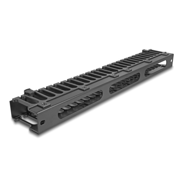 Alternative view of DELOCK cable management 67022 για rack 19"/1U, 3 ανοίγματα, μεταλλικό/πλαστικό, μαύρο