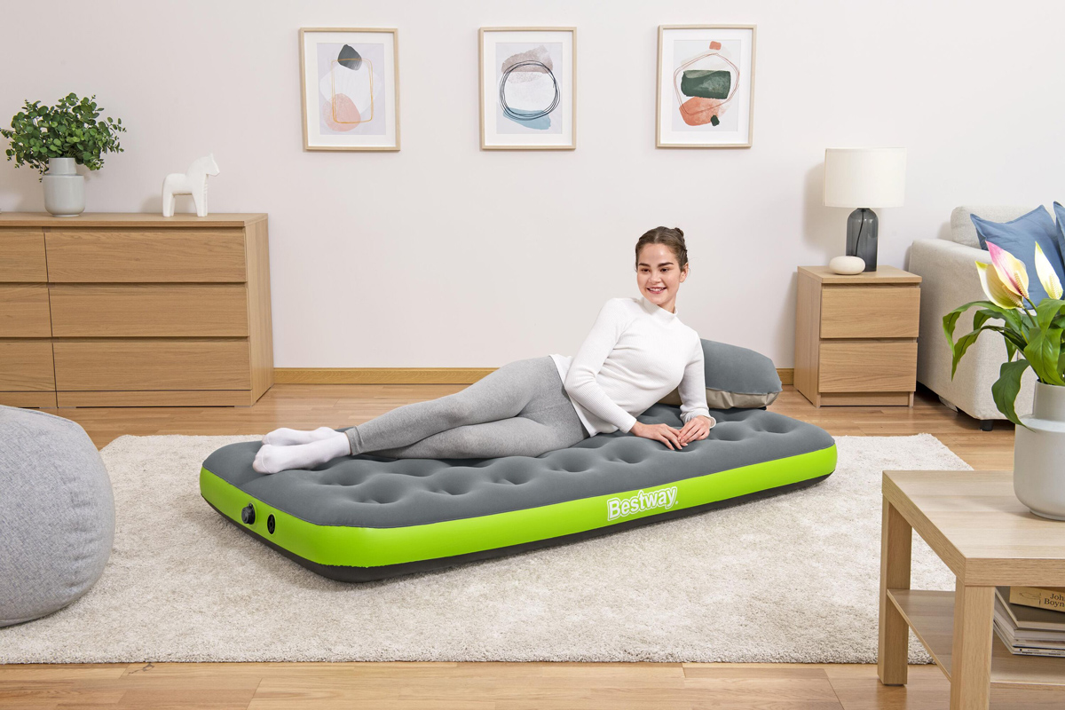 BESTWAY φουσκωτό στρώμα 67619 με 3 σε 1 τρόμπα/μαξιλάρι/τσάντα, μονό, 188x99x22cm, γκρι/πράσινο - Image 3