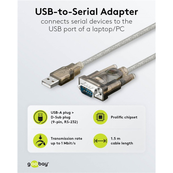 Alternative view of GOOBAY καλώδιο USB σε RS-232 68875, 1 Mbit/s, 1.5m, διάφανο