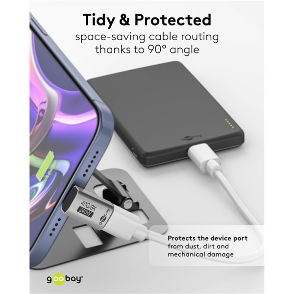 Alternative view of GOOBAY αντάπτορας USB-C 74442, γωνιακός 90°, USB4, 240W, 40Gbps, 8K, γκρι