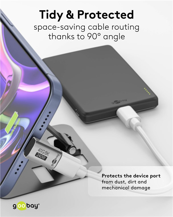 GOOBAY αντάπτορας USB-C 74442, γωνιακός 90°, USB4, 240W, 40Gbps, 8K, γκρι - Image 2