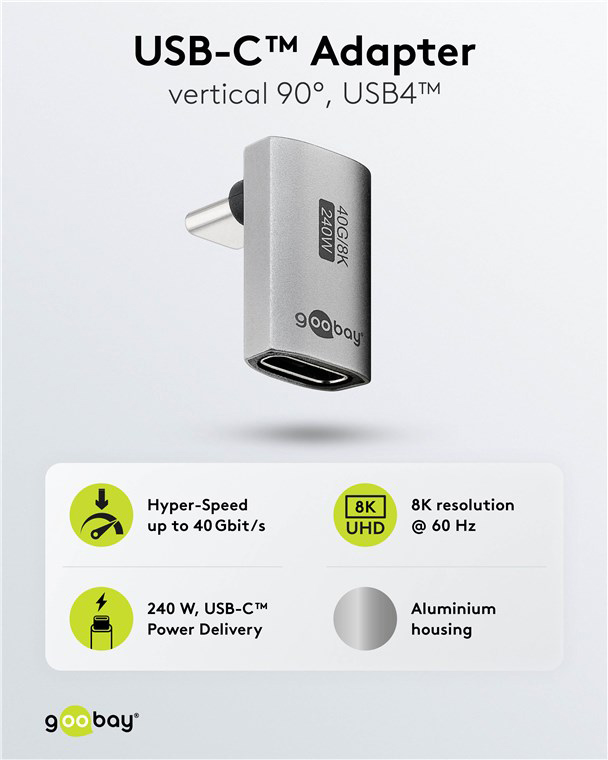 GOOBAY αντάπτορας USB-C 74442, γωνιακός 90°, USB4, 240W, 40Gbps, 8K, γκρι - Image 4