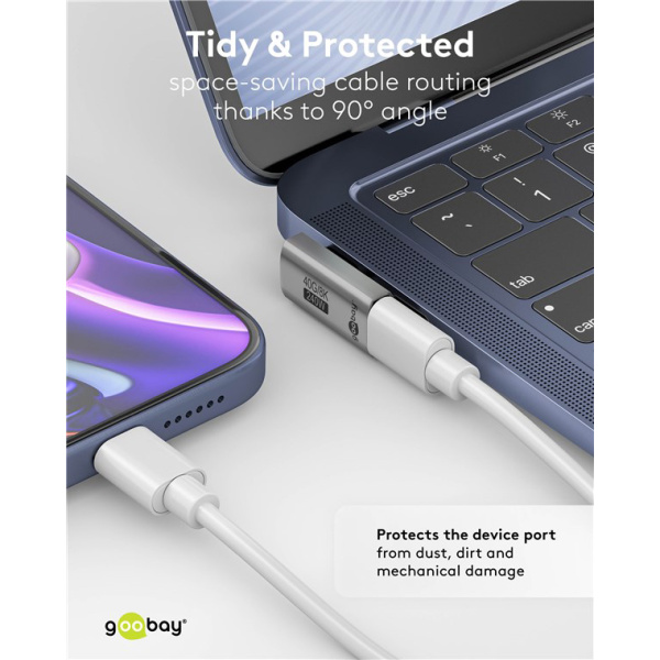 Alternative view of GOOBAY αντάπτορας USB-C 74443, γωνιακός 90°, USB4, 240W, 40Gbps, 8K, γκρι