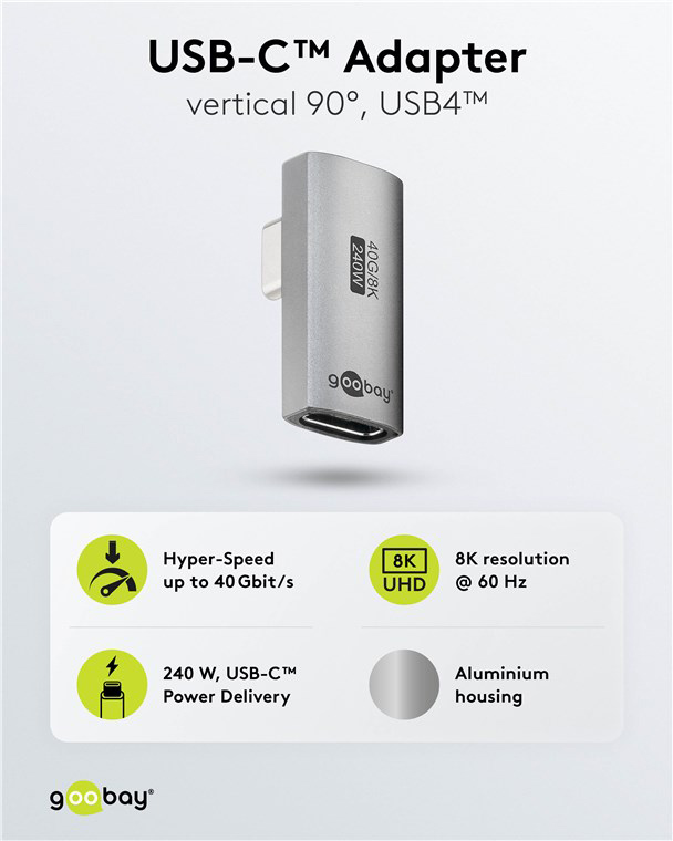 GOOBAY αντάπτορας USB-C 74443, γωνιακός 90°, USB4, 240W, 40Gbps, 8K, γκρι - Image 4