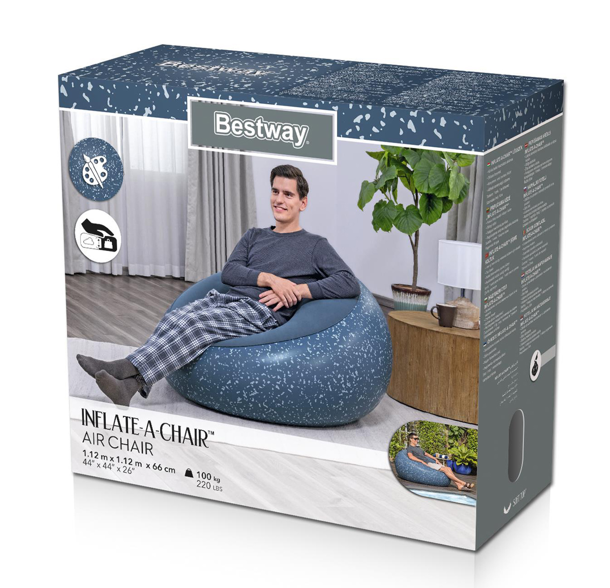 BESTWAY φουσκωτή πουφ πολυθρόνα 75154, 112x112x66cm, μπλε - Image 8