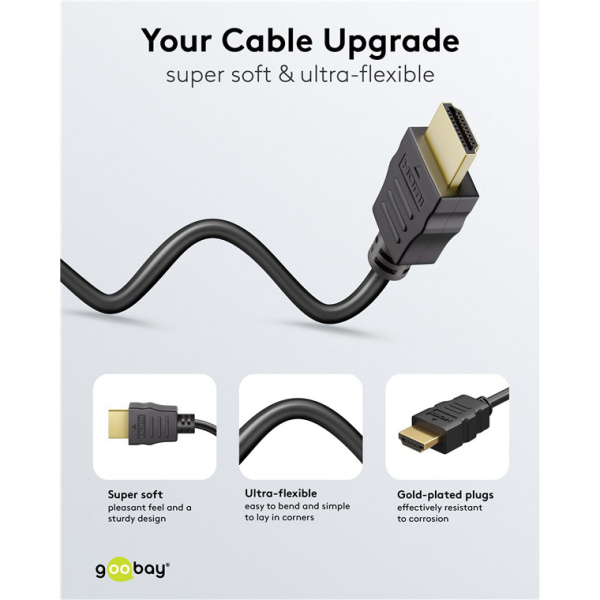 Alternative view of GOOBAY καλώδιο HDMI 80104 με Ethernet, soft, 4K/60Hz, 18 Gbps, 3m, μαύρο