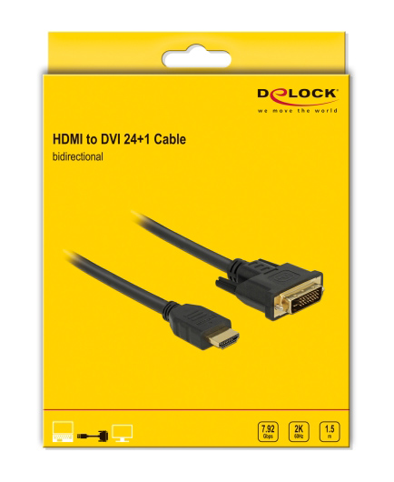 DELOCK καλώδιο HDMI σε DVI 85653, 2K/60Hz, 7.92 Gbps, 1.5m, μαύρο - Image 3
