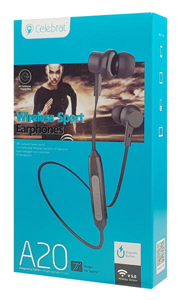 CELEBRAT earphones A20 με μαγνήτη, Bluetooth, 10mm, 70mAh, μαύρα - Image 4