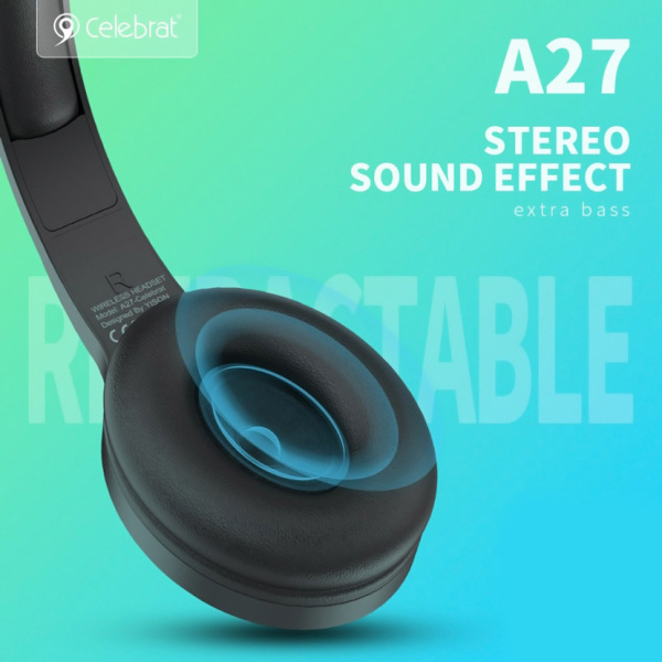 Alternative view of CELEBRAT headphones A27, wireless & wired, Bluetooth 5.3, Φ40mm, μαύρα