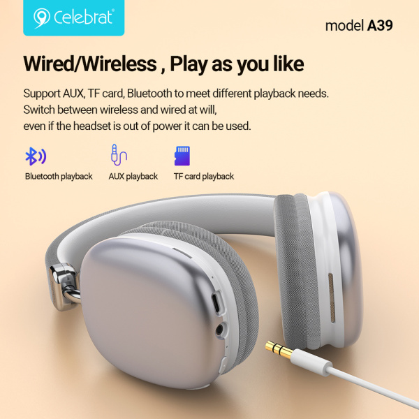 Alternative view of CELEBRAT headphones A39, ασύρματα & ενσύρματα, micro SD, 40mm, 400mAh, μαύρα