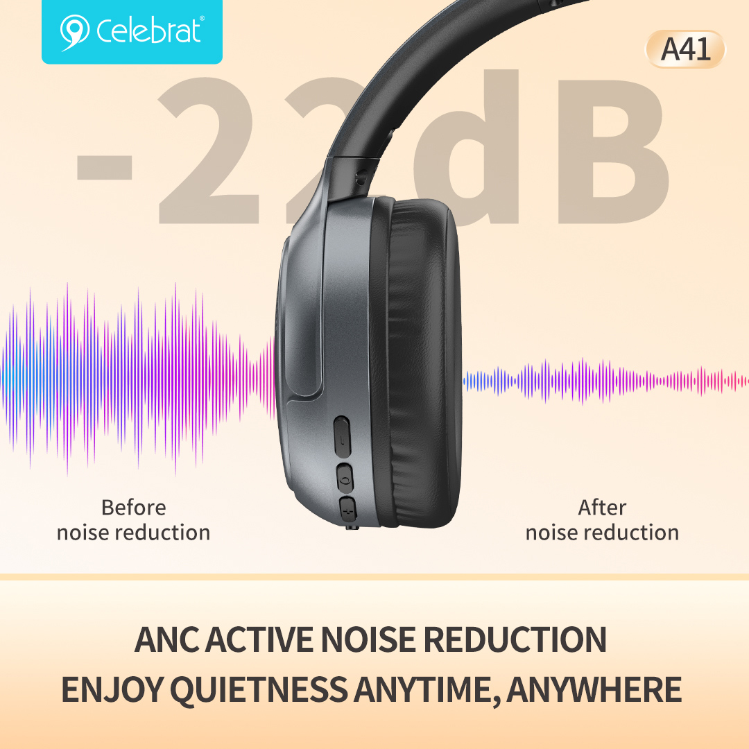 CELEBRAT headphones A41, ασύρματα & ενσύρματα, 40mm, 400mAh, ANC, μαύρα - Image 2