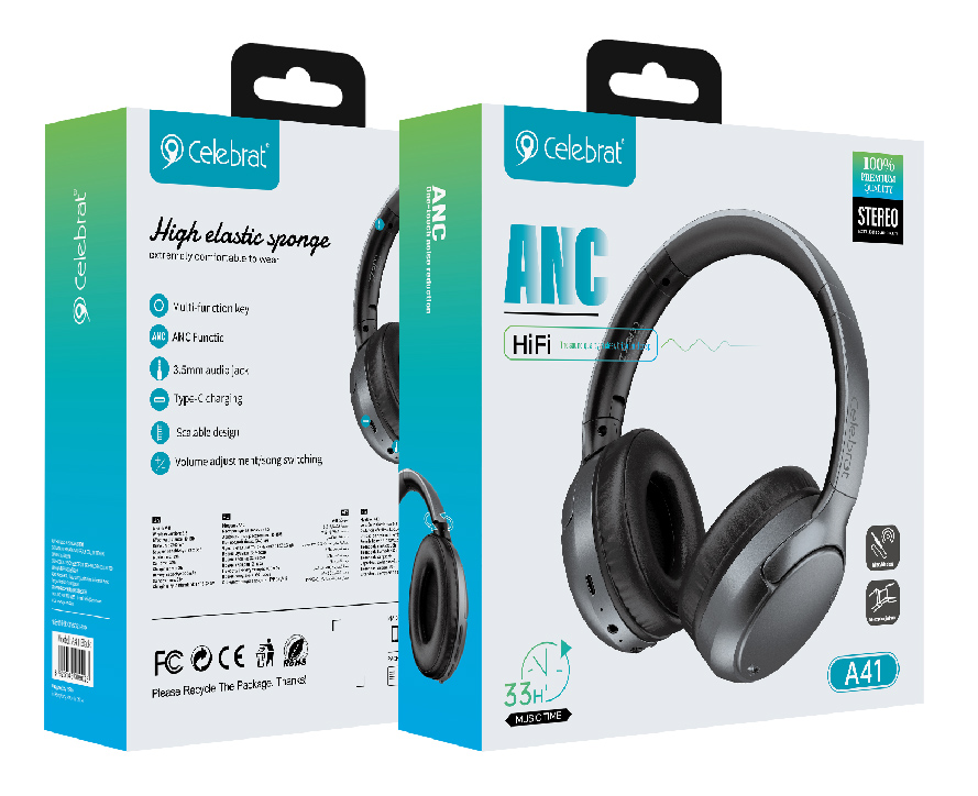 CELEBRAT headphones A41, ασύρματα & ενσύρματα, 40mm, 400mAh, ANC, μαύρα - Image 6