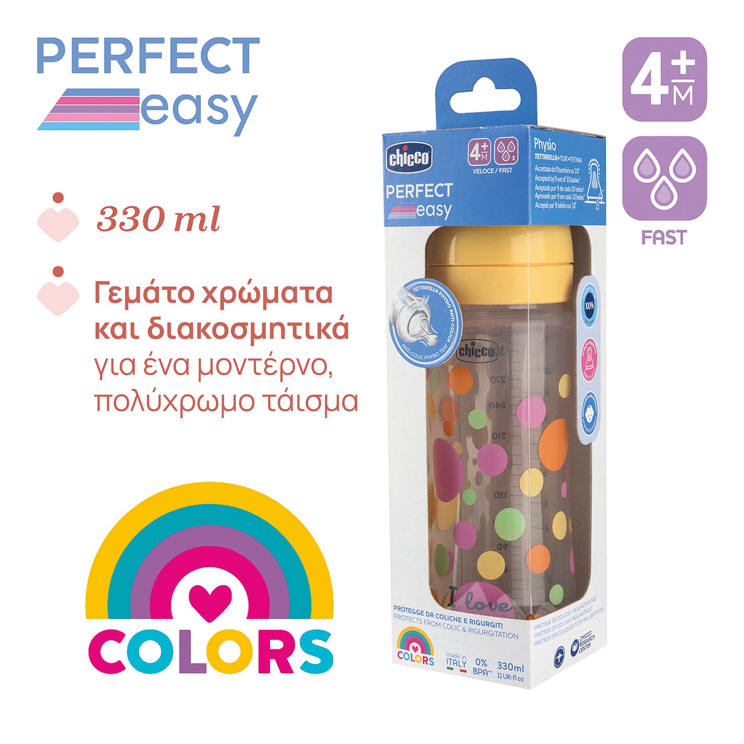 Chicco Πλαστικό Μπιμπερό Perfect Easy Κατά των Κολικών Ροζ 330ml Για 4+ Μηνών - Image 5