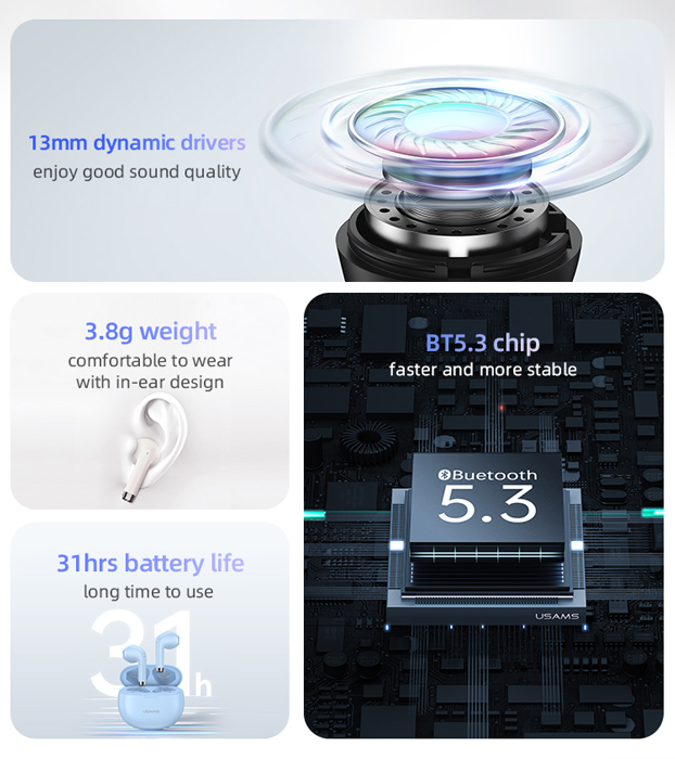 USAMS earphones με θήκη φόρτισης US-YO17, True Wireless, Φ13mm, μαύρα - Image 3