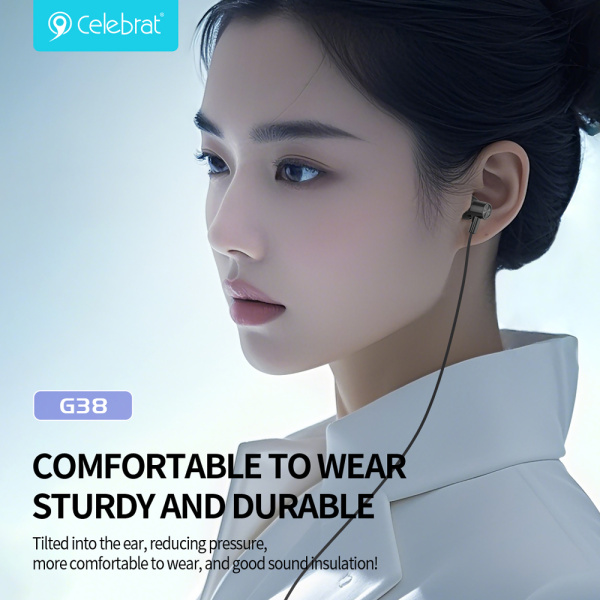 Alternative view of CELEBRAT earphones με μικρόφωνο G38, USB-C σύνδεση, 10mm, 1.2m, λευκά