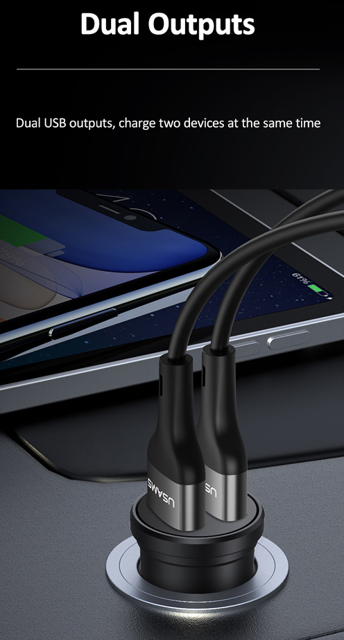USAMS φορτιστής αυτοκινήτου C20, 2x USB, 2.4A, μαύρος - Image 3