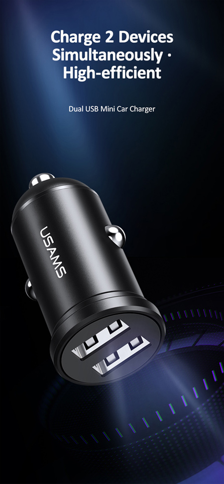 USAMS φορτιστής αυτοκινήτου C20, 2x USB, 2.4A, μαύρος - Image 4