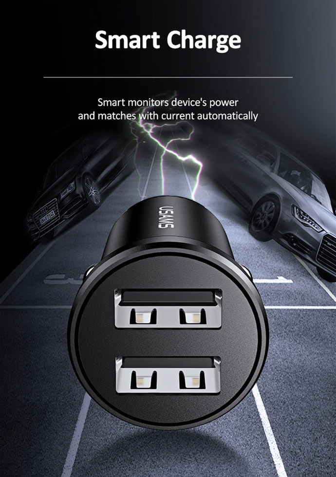 USAMS φορτιστής αυτοκινήτου C20, 2x USB, 2.4A, μαύρος - Image 5