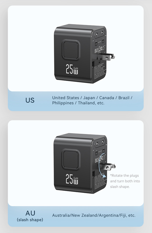 USAMS φορτιστής/αντάπτορας πρίζας CC309, USB & 2x USB-C, universal, 25W, μαύρος - Image 6